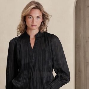 Banana Republic Black Sheer Chiffon Blouse | Elegant Dressy Top | Size M
